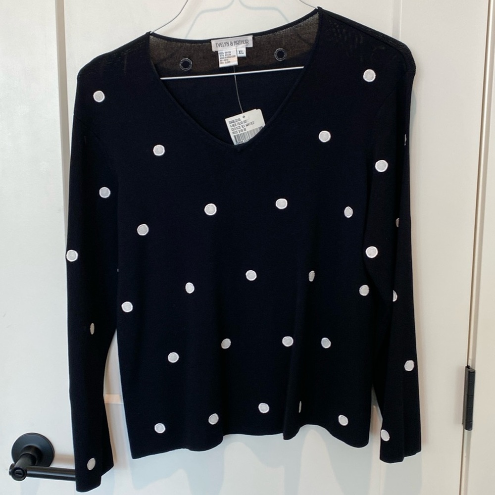 Evelyn & Arthur Black Sweater w/white polka dots
